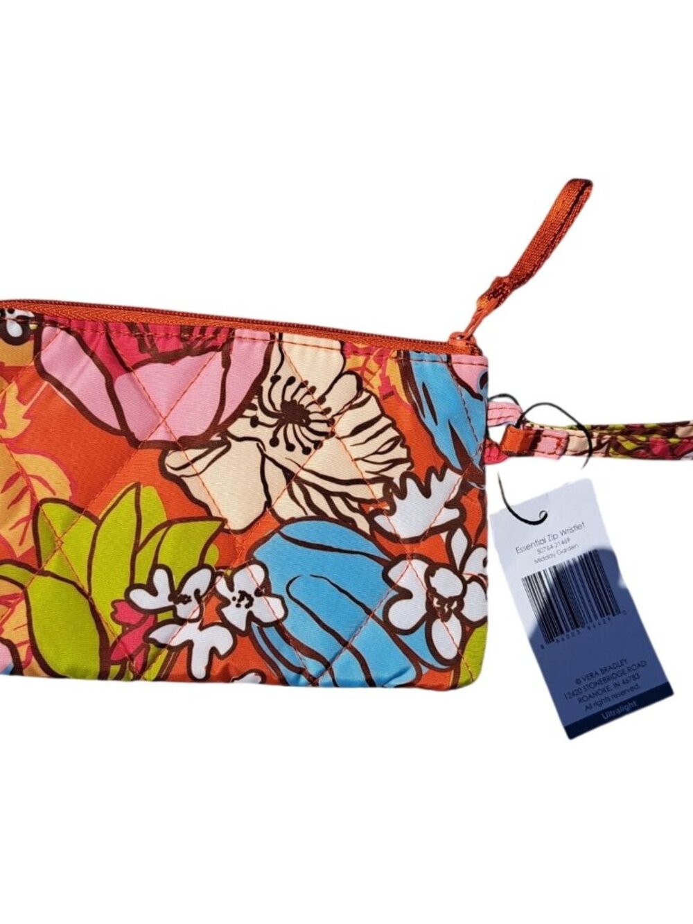 New Vera Bradley Essential Zip Wristlet - Midday Garden Floral Print Strap